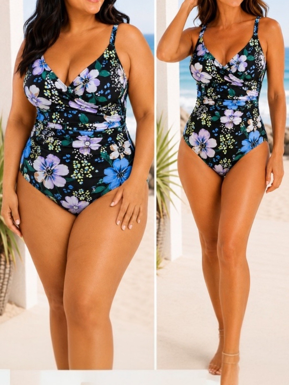 NWT Jantzen Women's Size 18W Black Floral Tummy Control Swimsuit